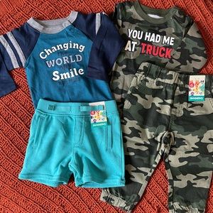 NWT camo set 6-9M you had me at truck & changing the world one smile at a time
